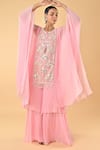 Shop_Keith Gomes_Pink Georgette Pearls, Mirrors, Embroidery And Embellished Tunic & Palazzo Set _Online_at_Aza_Fashions