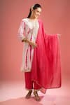 Buy_Samyukta Singhania_Fuchsia Silk, Shantoon, Shibori Pattern Straight Kurta Set _at_Aza_Fashions