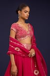 Devnaagri_Fuchsia Cotton Satin, Silk, Organza Mirrors, Sequins, And Dori Lehenga Set _at_Aza_Fashions