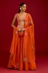 Buy_Devnaagri_Orange Cotton Satin, Silk, Organza Mirrors, Sequins, Embroidery Work Lehenga Set _at_Aza_Fashions