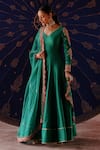 Buy_Jigar Mali_Green Chanderi Embroidery, Tassels, Zari V-neck Anarkali Set _at_Aza_Fashions
