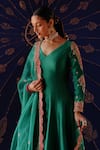 Buy_Jigar Mali_Green Chanderi Embroidery, Tassels, Zari V-neck Anarkali Set _Online_at_Aza_Fashions