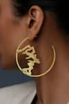 Buy_DE'Anma_Gold Plated Beltza Oak Root Carved Hoops _at_Aza_Fashions
