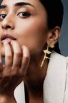 Shop_DE'Anma_Gold Plated Glitter Sans Titre Sparkle Streak Earrings _at_Aza_Fashions