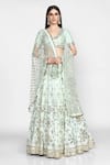 Buy Abhinav Mishra Blue Raw Silk, Net V Neck Embellished Lehenga Set at Aza Fashions Buy_Abhinav Mishra_Blue Raw Silk, Net V Neck Embellished Lehenga Set _at_Aza_Fashions