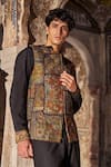 Buy_Dash And Dot_Gold Polyester, Viscose, Spandex Patchwork, Embroidery Nehru Jacket _at_Aza_Fashions