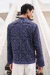 Shop_Dash And Dot_Blue Jacquard Cut Work Geometric Pattern Shirt _at_Aza_Fashions