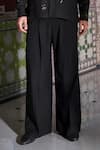 Dash And Dot_Black Polyester, Viscose, Spandex Pleated Wide Leg Pant _Online_at_Aza_Fashions