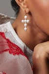 Quod_Gold Plated Pearls Mini Cross Earrings _at_Aza_Fashions