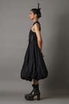 Quod_Black Cotton, Nylon High Neck Billow Dress _Online_at_Aza_Fashions