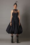 Buy_Quod_Black Cotton, Nylon High Neck Billow Dress _Online_at_Aza_Fashions