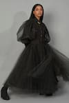 Quod_Black Tulle, Poplin Collared Wolf Wing Dress _Online_at_Aza_Fashions
