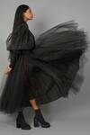 Buy_Quod_Black Tulle, Poplin Collared Wolf Wing Dress _Online_at_Aza_Fashions