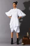 Buy_Quod_White Cotton Collared, Button-down Neck Wolf Wing Sleeve Shirt Dress _at_Aza_Fashions