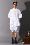 Quod_White Cotton Collared, Button-down Neck Wolf Wing Sleeve Shirt Dress _Online_at_Aza_Fashions
