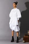 Shop_Quod_White Cotton Collared, Button-down Neck Wolf Wing Sleeve Shirt Dress _Online_at_Aza_Fashions