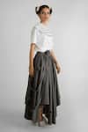 Quod_Gray Polyester, Viscose, Suiting Fabric Flowers Foliage Garden Skirt _Online_at_Aza_Fashions