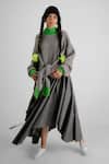 Quod_Gray Polyester, Viscose, Suiting Fabric Flowers Foliage Garden Skirt _at_Aza_Fashions