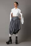 Buy_Quod_Gray Polyester, Viscose, Suiting Draped Skirt _at_Aza_Fashions