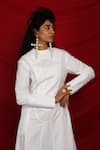 Quod_White Cotton Mandarin Collar Chapel Shirt Dress _at_Aza_Fashions
