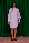 Quod_Lilac Cotton Collared, Button-down Neck Bloom Shirt Dress _Online_at_Aza_Fashions