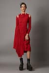 Shop_Quod_Red Viscose High Neck Scarlet Draped Dress _Online_at_Aza_Fashions