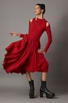 Quod_Red Viscose High Neck Scarlet Draped Dress _at_Aza_Fashions