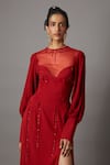 Quod_Red Viscose Beads High Neck Garland String Dress _Online_at_Aza_Fashions