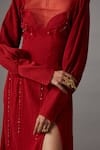 Quod_Red Viscose Beads High Neck Garland String Dress _at_Aza_Fashions
