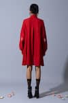 Shop_Quod_Red Cotton, Linen Embroidery Collared, Button-down Trip The Status Shirt Dress _at_Aza_Fashions