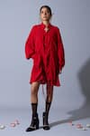 Buy_Quod_Red Cotton, Linen Embroidery Collared, Button-down Trip The Status Shirt Dress _at_Aza_Fashions
