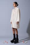 Buy_Quod_Off White Cotton, Linen Collared, Button-down Neck Ruff Tape Work Dress _Online_at_Aza_Fashions