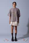 Buy_Quod_Brown Linen, Handloom Cotton Embroidery Round Neck Blooms T-shirt _Online_at_Aza_Fashions