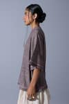 Shop_Quod_Brown Linen, Handloom Cotton Embroidery Round Neck Blooms T-shirt _Online_at_Aza_Fashions