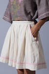 Shop_Quod_Off White Linen, Handloom Cotton Embroidery Curtain Handwoven Skorts _Online_at_Aza_Fashions