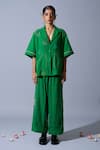 Quod_Green Linen Embroidery School Handwoven Pant _Online_at_Aza_Fashions