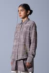 Shop_Quod_Brown Cotton, Linen Embroidery Collared Checkered Handwoven Shirt _Online_at_Aza_Fashions