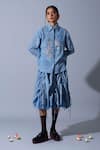 Quod_Blue Cotton, Linen Embroidery Collared Sad Boyfriend Hand Shirt _Online_at_Aza_Fashions