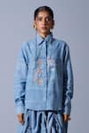 Buy_Quod_Blue Cotton, Linen Embroidery Collared Sad Boyfriend Hand Shirt _Online_at_Aza_Fashions