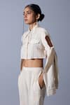 Buy_Quod_Off White Linen, Cotton Collared Cropped Tie-up Sleeves Shirt _Online_at_Aza_Fashions