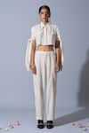 Quod_Off White Handloom Cotton, Linen Embroidery, Patchwork Office Handwoven Pant _Online_at_Aza_Fashions