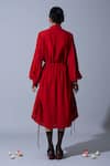 Shop_Quod_Red Linen, Cotton Embroidery Collared, Button-down Neck Classic Shirt Dress _at_Aza_Fashions