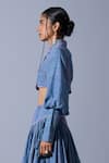 Quod_Blue Handloom Cotton, Linen Embroidery Collared, Button-down Mini Climber Top _Online_at_Aza_Fashions