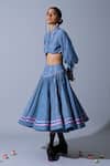 Quod_Blue Handloom Cotton, Linen Embroidery Hadwoven Skirt _Online_at_Aza_Fashions
