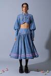 Buy_Quod_Blue Handloom Cotton, Linen Embroidery Hadwoven Skirt _at_Aza_Fashions