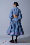 Shop_Quod_Blue Handloom Cotton, Linen Embroidery Hadwoven Skirt _at_Aza_Fashions