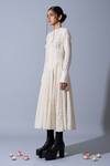 Shop_Quod_Off White Handloom Cotton, Linen Embroidery Round Neck Theatre Handwoven Dress _Online_at_Aza_Fashions