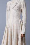 Quod_Off White Handloom Cotton, Linen Embroidery Round Neck Theatre Handwoven Dress _at_Aza_Fashions