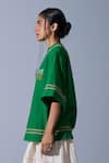 Quod_Green Handloom Cotton, Linen Embroidery, Metallic Thread Horses Of Love T-shirt _Online_at_Aza_Fashions