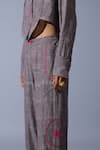 Shop_Quod_Brown Handloom Cotton, Linen Embroidery Office Handwoven Pant _Online_at_Aza_Fashions
